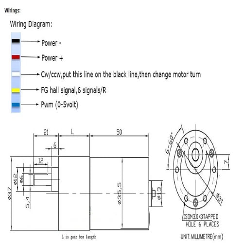 37mm Diameter, 12V, 15RPM Brushless DC Geared Motor