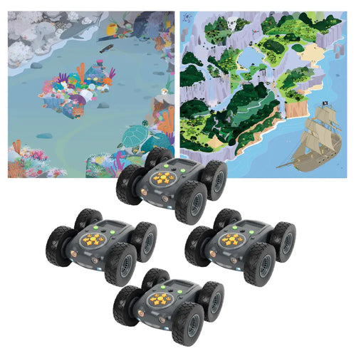 4 Tuff-Bot The Rugged STEM Coding Robot with 1 Treasure Island Mat and 1 Coral Reef Mat Class Bundle Pack