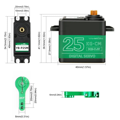 Yahboom 25kg Digital Servo Motor w/ Full Metal Gear, Waterproof, 180 deg Control Angle &amp; High Torque for RC Model