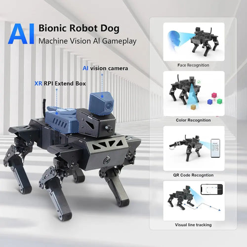 Robot Dog Kit for Raspberry Pi 4GB, AI Visual Recognition Interaction Smart Robot Python Programmable