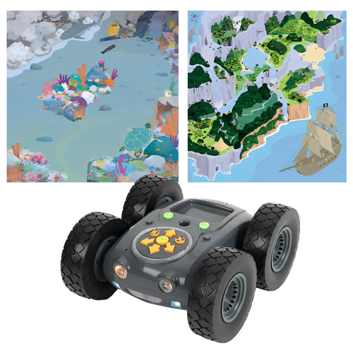 TTS Tuff-Bot the Rugged Coding Robot with Coral Reef Playmat and Treasure Island Playmat Bundle Educational STEM Rechargeable Programmable Toys