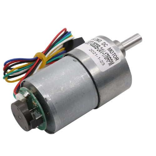 37mm Diameter, 24V, 107RPM Brushed Geared Motor w/ Encoder