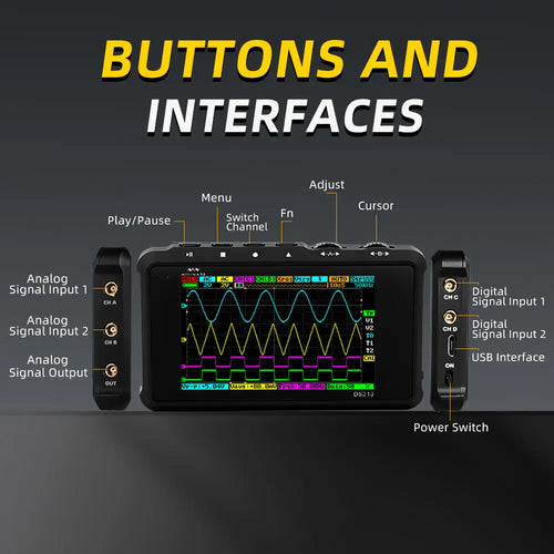 Handheld DS213 Oscilloscope, Rechargeable, 4 Channels, 15MHz