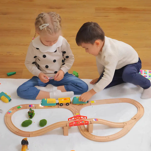 Robobloq Coding Express Educational STEAM Wooden Train Set w/ 25 Pieces Tracks