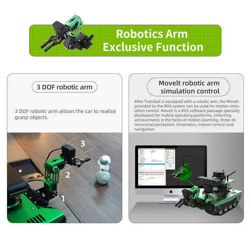 Yahboom Transbot ROS AI Robot for Jetson NANO 4GB with Depth Camera, Radar, Robotic Arm and 7 Inch Touch Screen(with Jetson NANO SUB board)