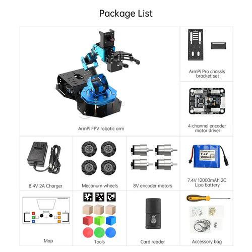 Hiwonder ArmPi Pro Raspberry Pi ROS Robotic Arm Developer Kit w/ 4WD Mecanum Wheel Chassis Open Source Robot Car