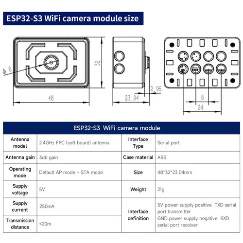 ESP32 WiFi Camera Module (Module + Fix bracket kit+2DOF PTZ)