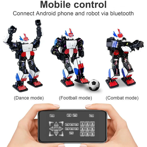 Humanoid Robot, Smart Boxing, Football, Dancing Robot, Graphical Programmable with Phone and Windows PC App, DIY Armored RC Robot with servo Lights