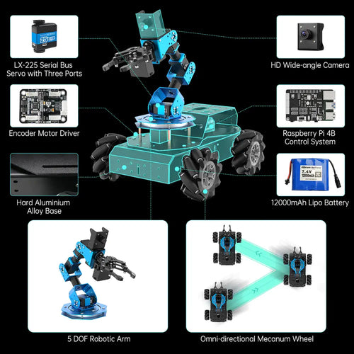 Hiwonder ArmPi Pro Raspberry Pi ROS Robotic Arm Developer Kit w/ 4WD Mecanum Wheel Chassis Open Source Robot Car