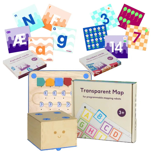 Primo Cubetto Coding Robot with Transparent Mat 6x6, Thematic Number Cards, and Thematic Alphabet Cards Basic Bundle Pack - STEM Programming Educational Robots and Playmats