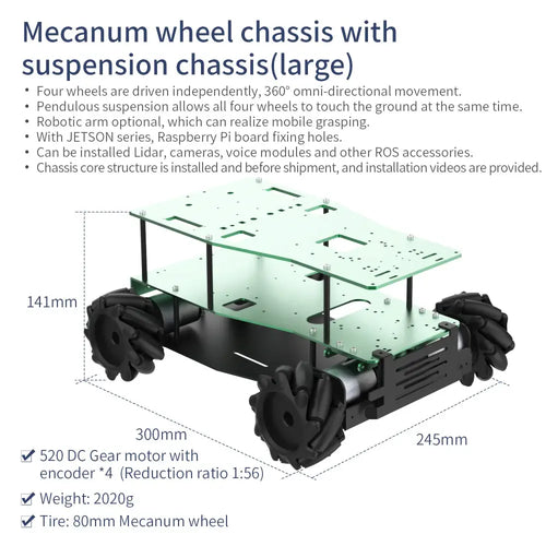 Yahboom Aluminum Alloy ROS Robot Car Chassis Pendulum Suspension - Large (EN Manual)