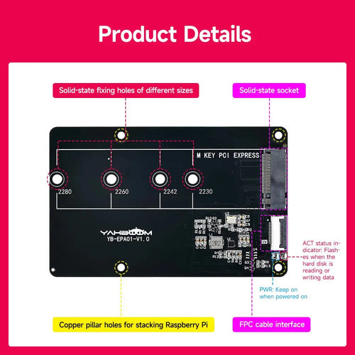 PCIe to M.2 adapter expansion board for Raspberry Pi 5 - Separate board