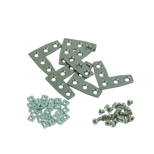 For 12x12mm Profiles, L-Shaped Assembly Plates (6 Pieces); Sliding Nut (50 Pieces) and Countersunk Screws (50 Pieces)