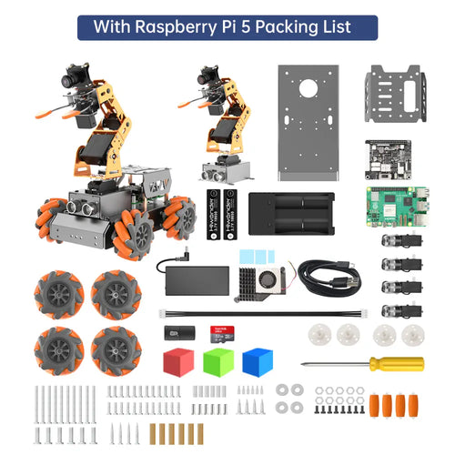 Hiwonder MasterPi AI Vision Robot Arm with Mecanum Wheels Car Powered by Raspberry Pi 5 Open Source Robot Car (Raspberry Pi 5 8GB Included)