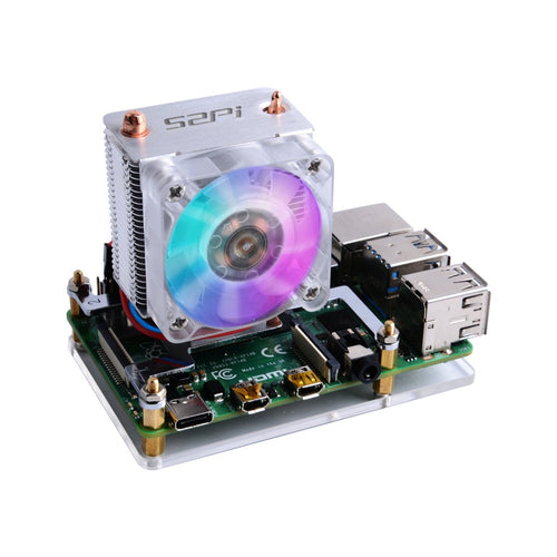 52Pi ICE Tower CPU Cooling System V2 w/ RGB LED for Raspberry Pi 4B/3B+ (Silver)