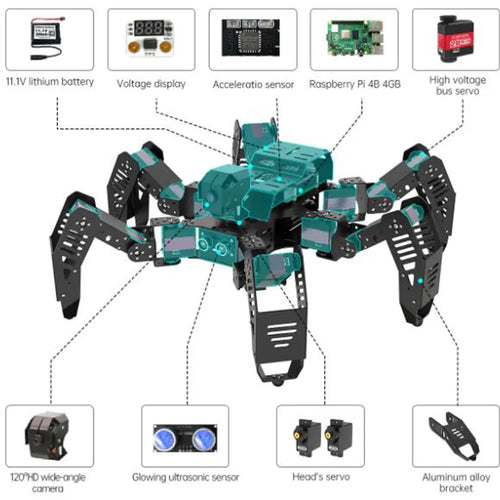 Hiwonder Spiderpi AI Intelligent Visual Hexapod Robot w/ Raspberry Pi 4B 4GB - Advanced Kit