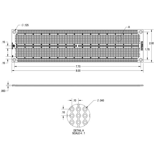 Prototyping PCB, Protoboard - 2&quot; x 8&quot;