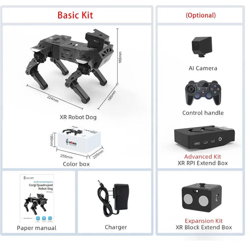 Smart Robot Dog Kit, 12 DOF Programmable Bionic Metal STEM Learning Toy, Open Source ESP32 Educational Project, Wireless App Control(Basic Kit)