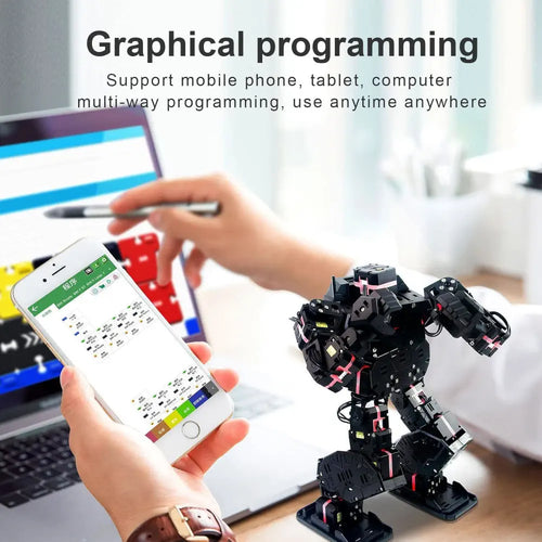 Humanoid Robot, Smart Boxing, Football, Dancing Robot, Graphical Programmable with Phone and Windows PC App, DIY Armored RC Robot with servo Lights