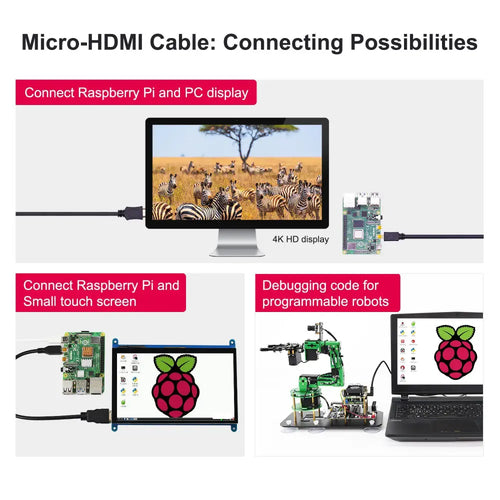 Micro-HDMI to HDMI cable for Raspberry Pi 5/4B--100CM-L-type