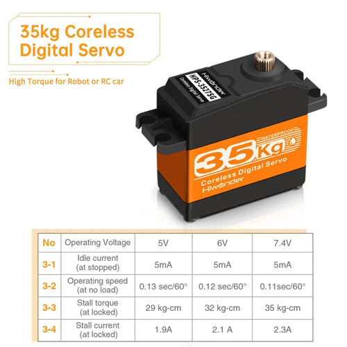 Hiwonder HPS 3527SG 35kg Coreless Digital Servo Metal Gear Waterproof w/ 270 deg Control Angle