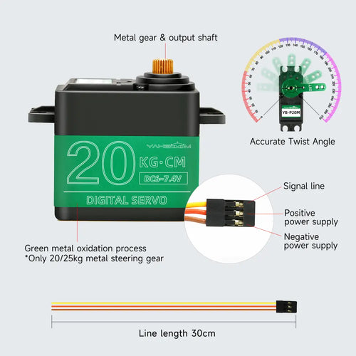 Yahboom 20kg Digital Servo Motor w/ Full Metal Gear, Waterproof Control, 270 deg Angle &amp; High Torque for RC Model DIY