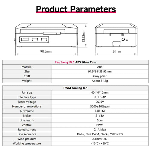 Raspberry Pi 5 Silver ABS Case with PWM Cooling Fan