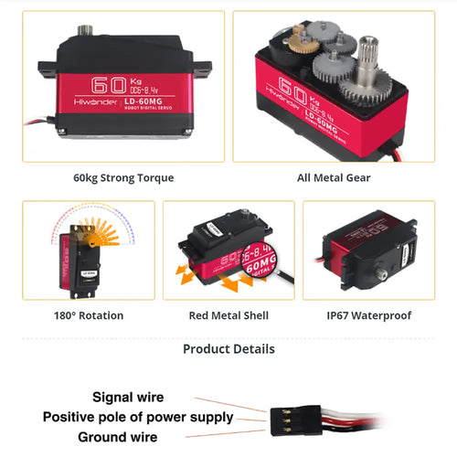 Hiwonder LD 60MG Digital Servo w/ 60KG High Torque for RC Car Single Shaft