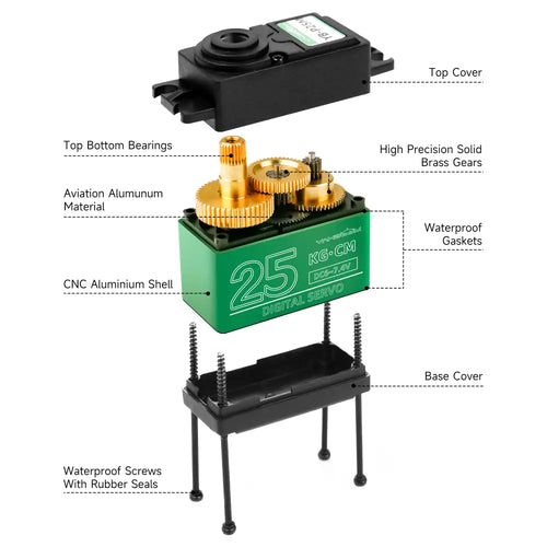 Yahboom 25kg Digital Servo Motor w/ Full Metal Gear, Waterproof, 180 deg Control Angle &amp; High Torque for RC Model