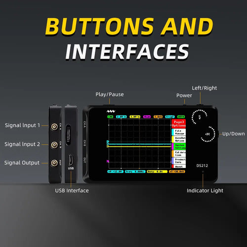 Pocket-Sized DS212 Oscilloscope, Rechargeable, 2 Channels, 1MHz