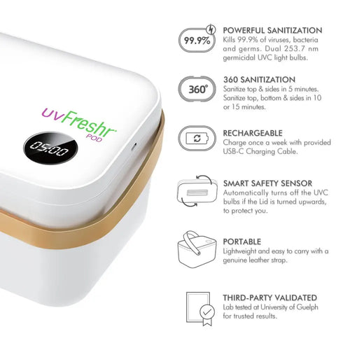 uvFreshr Pod UVC Disinfection Light Box | 99.99999% Disinfection Lab Tested | All Round Disinfection of Contents