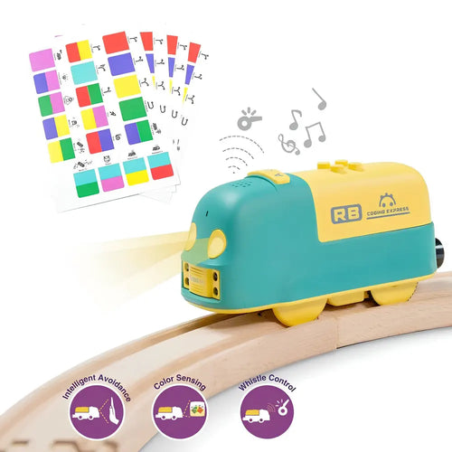 Robobloq Coding Express Educational STEAM Wooden Train Set w/ 25 Pieces Tracks