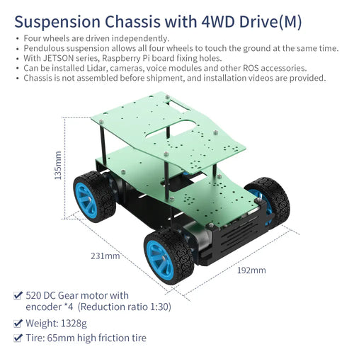 Yahboom Aluminum Alloy ROS Robot Car Chassis--Pendulous 4WD Chassis(Medium)