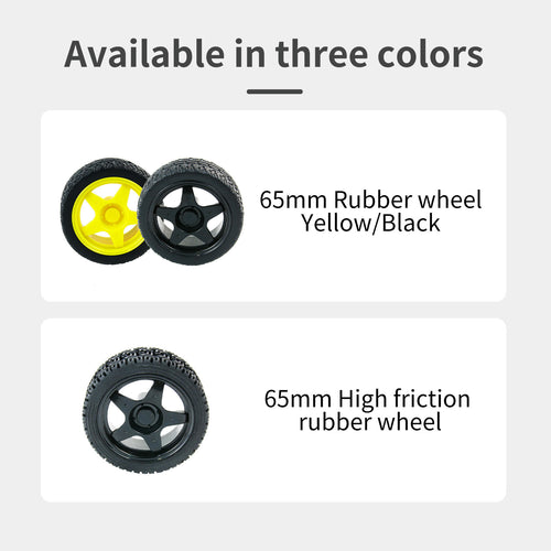 Yahboom 65mm Rubber Wheel Tire Compatible with TT Motor for Smart Car--Black(Better friction)