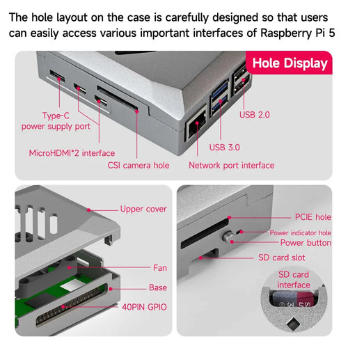 Raspberry Pi 5 Silver ABS Case with PWM Cooling Fan