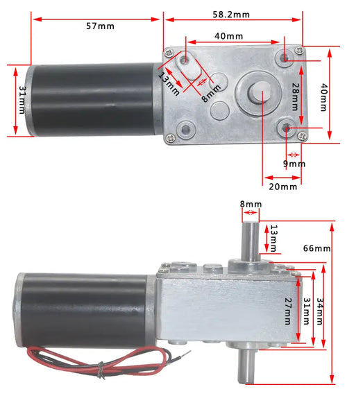 12V 470RPM High Torque Dual Shaft 31D Motor w/ Worm Gear Reduction