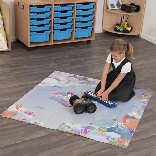 TTS Tuff-Bot the Rugged Coding Robot with Coral Reef Playmat and Treasure Island Playmat Bundle Educational STEM Rechargeable Programmable Toys