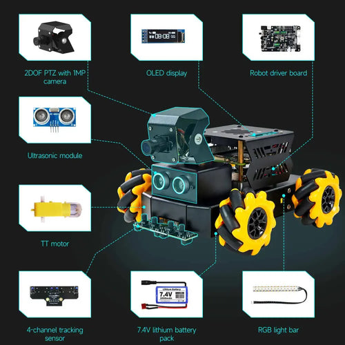 Yahboom AI Vision Robot Raspberry Pi 5 Car with 2DOF HD Camera Support Python Progamming Open Source DIY Robot Kit for 16+ Teens(With RPi 16G Board)