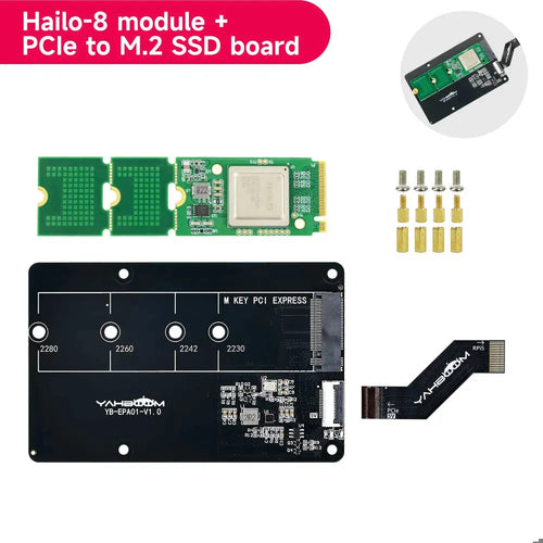 Hailo 8L AI acceleration module for Raspberry Pi 5--Hail-8 Module + PCIe to M.2 adapter