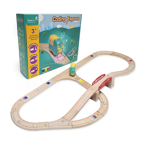 Robobloq Battery-Operated Smart Robot Toy Train w/ Wooden Tracks