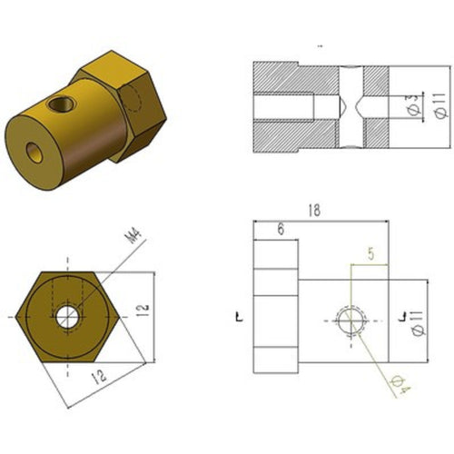 3mm Inner Diameter Hexagon Couplers for Rubber Wheels (Pair)