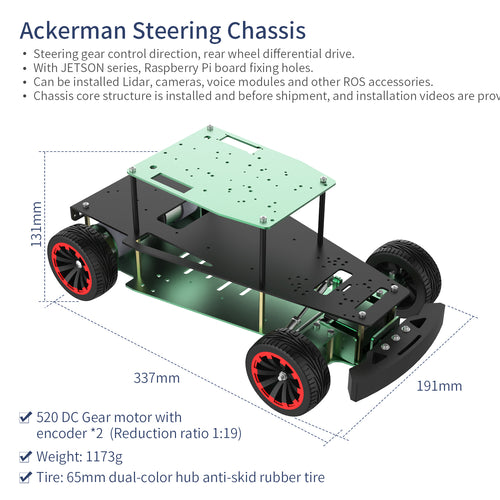 Yahboom Aluminum Alloy ROS Robot Car Chassis--Ackerman steering Chassis