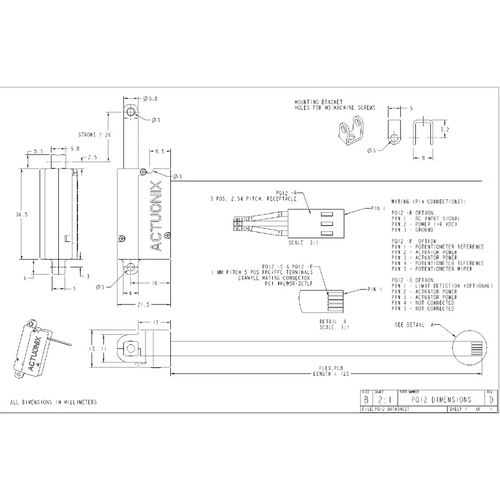 Actuonix PQ12-P Linear Actuator w/ Feedback 30:1 6 Volts