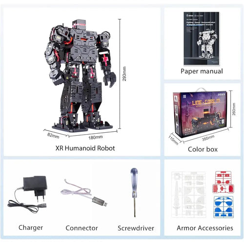 Humanoid Robot, Smart Boxing, Football, Dancing Robot, Graphical Programmable with Phone and Windows PC App, DIY Armored RC Robot with servo Lights