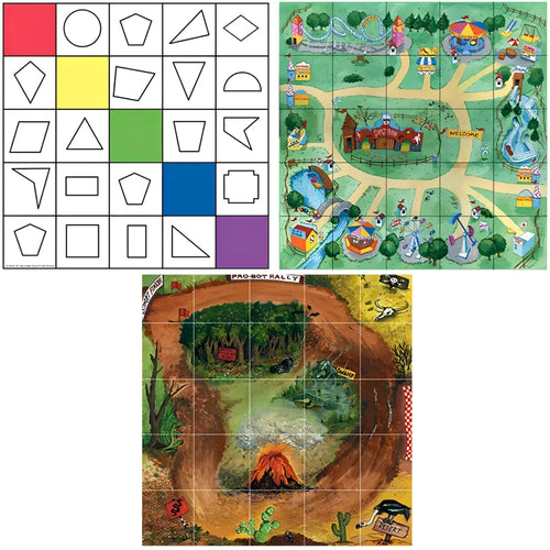 TTS Oti-Bot, Loti-Bot and Pro-Bot Floor Robot Mat Educational Playmats Bundle for Kids | Includes 1 Rally Mat, 1 Shapes Mat, and 1 Amusement Park Mat - IT00260