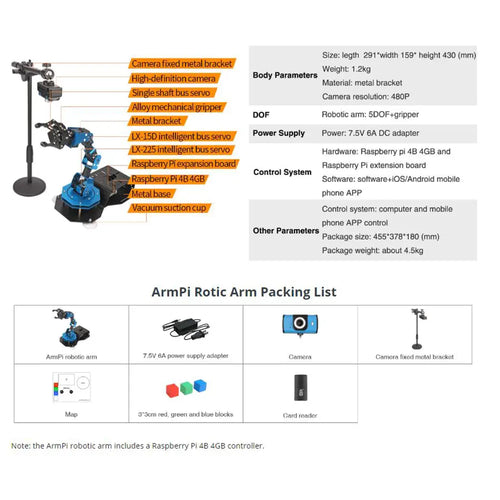 Hiwonder ArmPi Robotic Arm Raspberry Pi 4B 4GB AI Vision Robot for Python