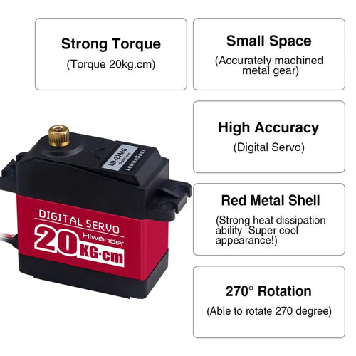 Hiwonder LD 27MG Full Metal Gear Digital Servo w/ 270 deg Control Angle, Aluminium Case for Robot RC Car