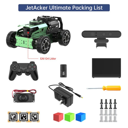 JetAcker ROS Education Robot Car with Ackerman Structure Support SLAM Mapping Navigation Learning (Advanced Kit/Jetson Orin Nano 4GB/EA1 G4 Lidar)