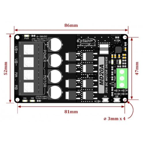 Cytron 20A, 6-30V Single DC Motor Controller