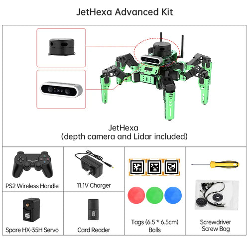 Hiwonder JetHexa ROS Hexapod Robot Kit Powered by Jetson Nano with Lidar Depth Camera Support SLAM Mapping and Navigation (Advanced Kit)